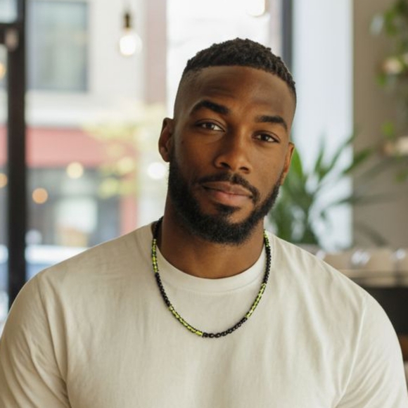 Solid Black and Transparent Yellow, Blue, and Green Beaded Necklace 8" - Picture 1 of 5